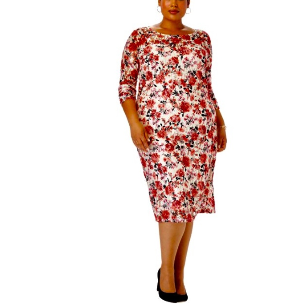 JESSICA LONDON SHIFT IVORY DRESS FLORAL ROSE GARDEN PRINT PLUS SIZE 12W